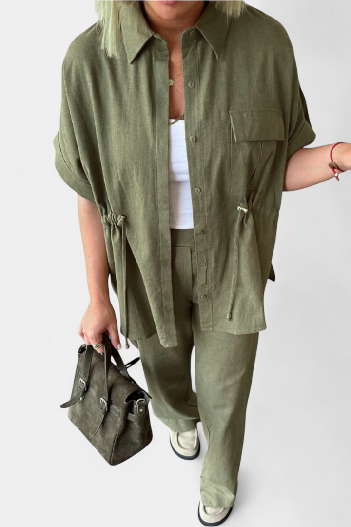 Lani Atsipalaidavęs Marškiniai ir Kelnės iš Medvilnės ir Lino