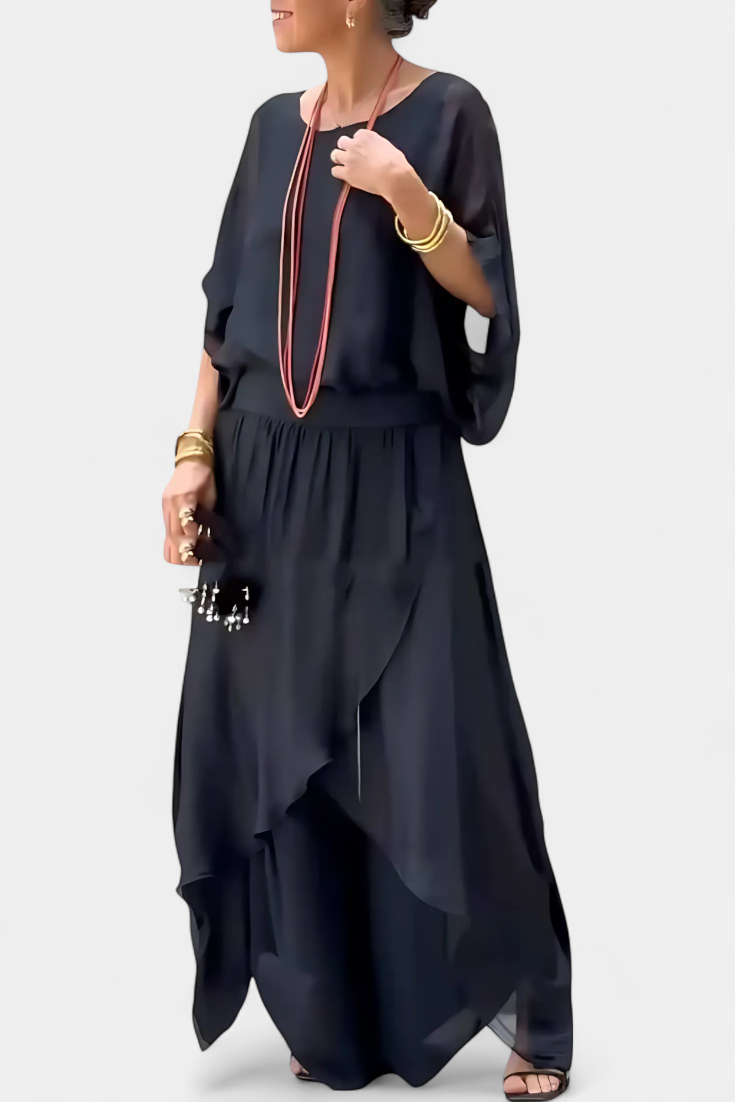 Conjunto Maravilla fluido de duas peças com top solto e saia assimétrica