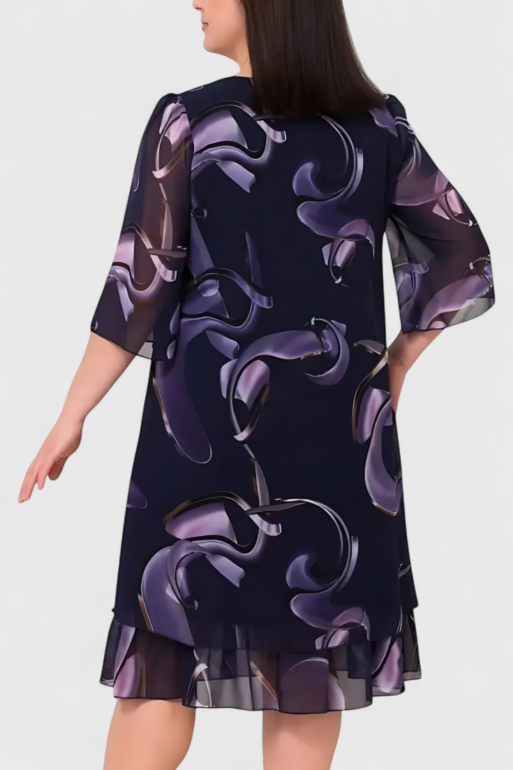 Vestido Shriley Gaisa com Padrão Midnight Swirl e Silhueta Fluida