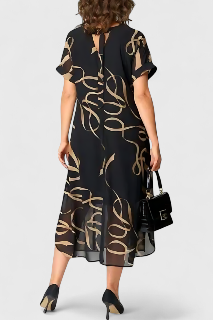 Kaftan Jillian Melns com Padrão Abstrato Dourado e Decote em V