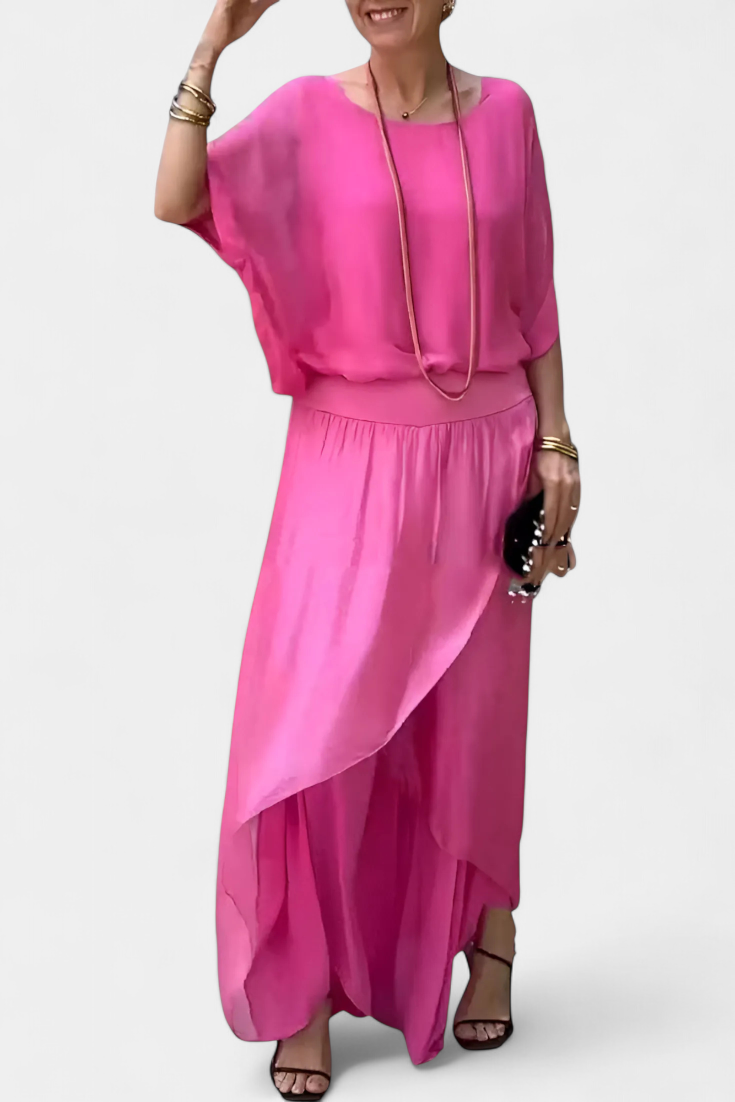 Conjunto Maravilla fluido de duas peças com top solto e saia assimétrica