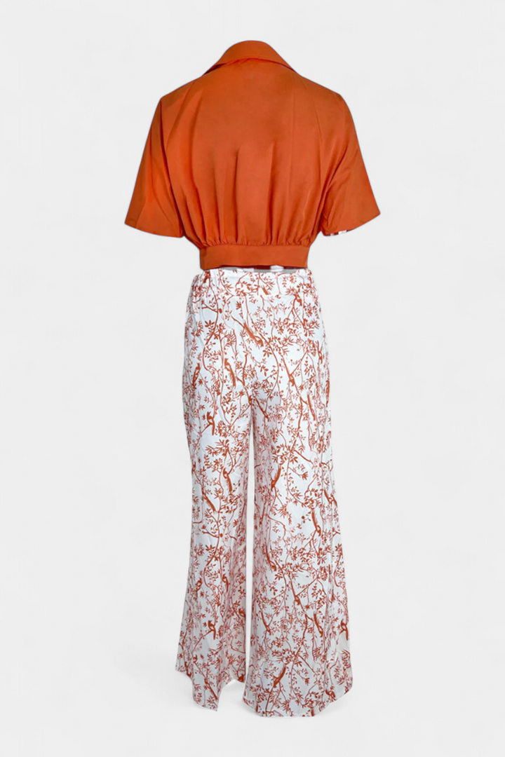 Conjunto Olivia Boho com decote em V e pernas largas