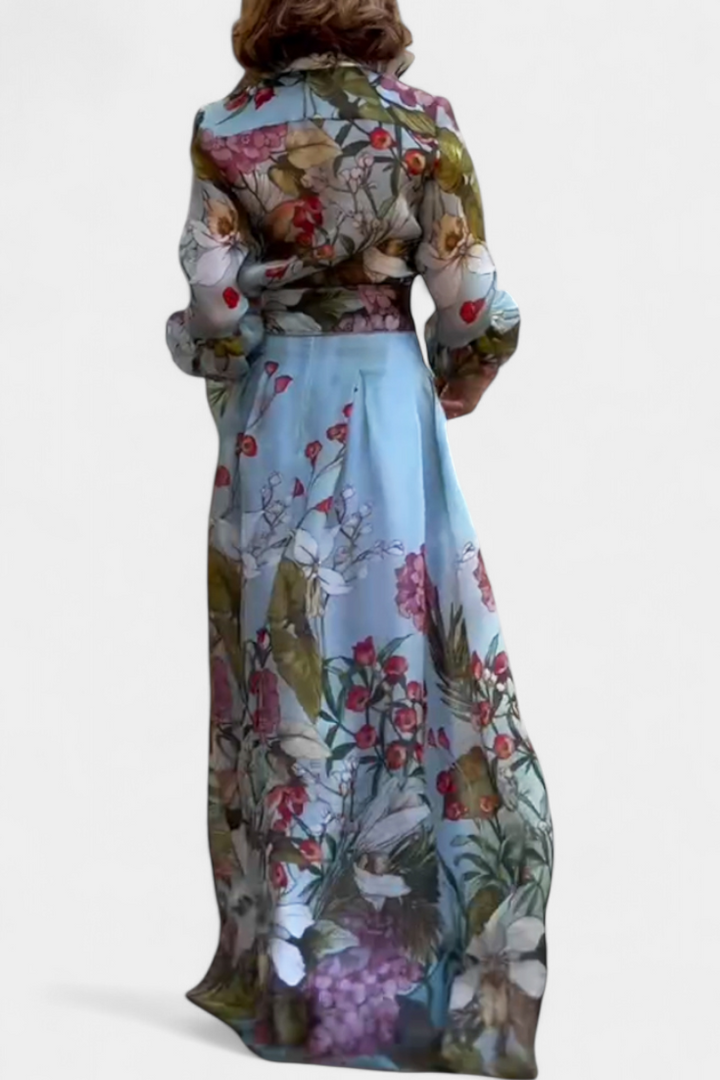 Conjunto Elegante Sanne com Camisas de Padrão Floral e Calças Fluídas