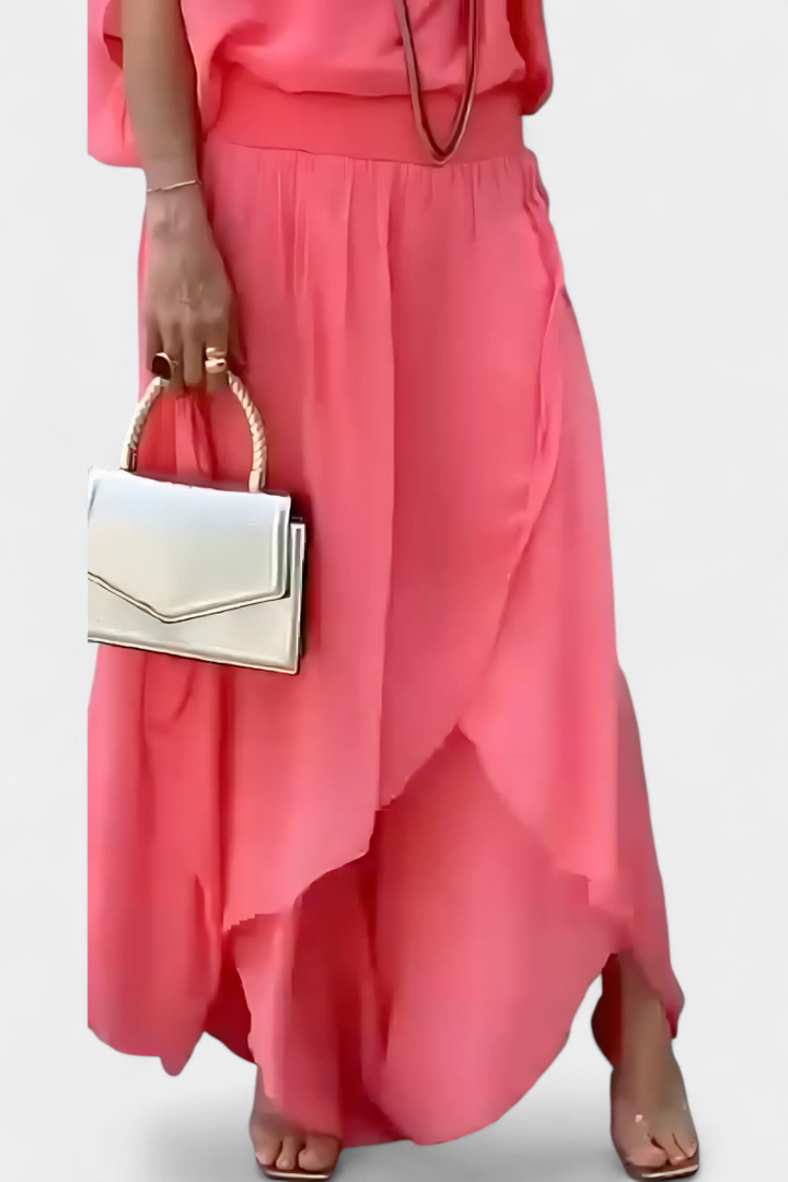 Conjunto Maravilla fluido de duas peças com top solto e saia assimétrica