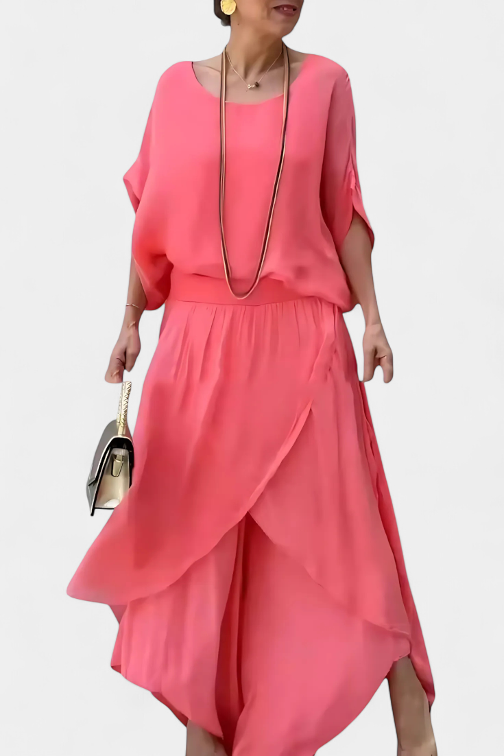 Conjunto Maravilla fluido de duas peças com top solto e saia assimétrica