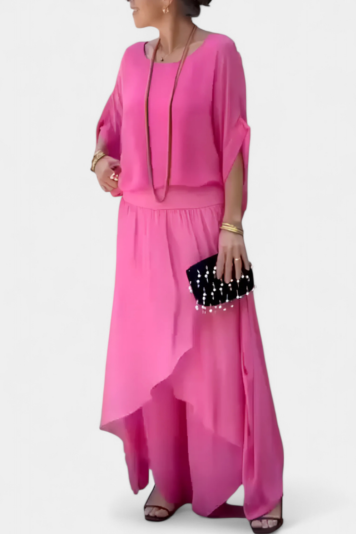 Conjunto Maravilla fluido de duas peças com top solto e saia assimétrica