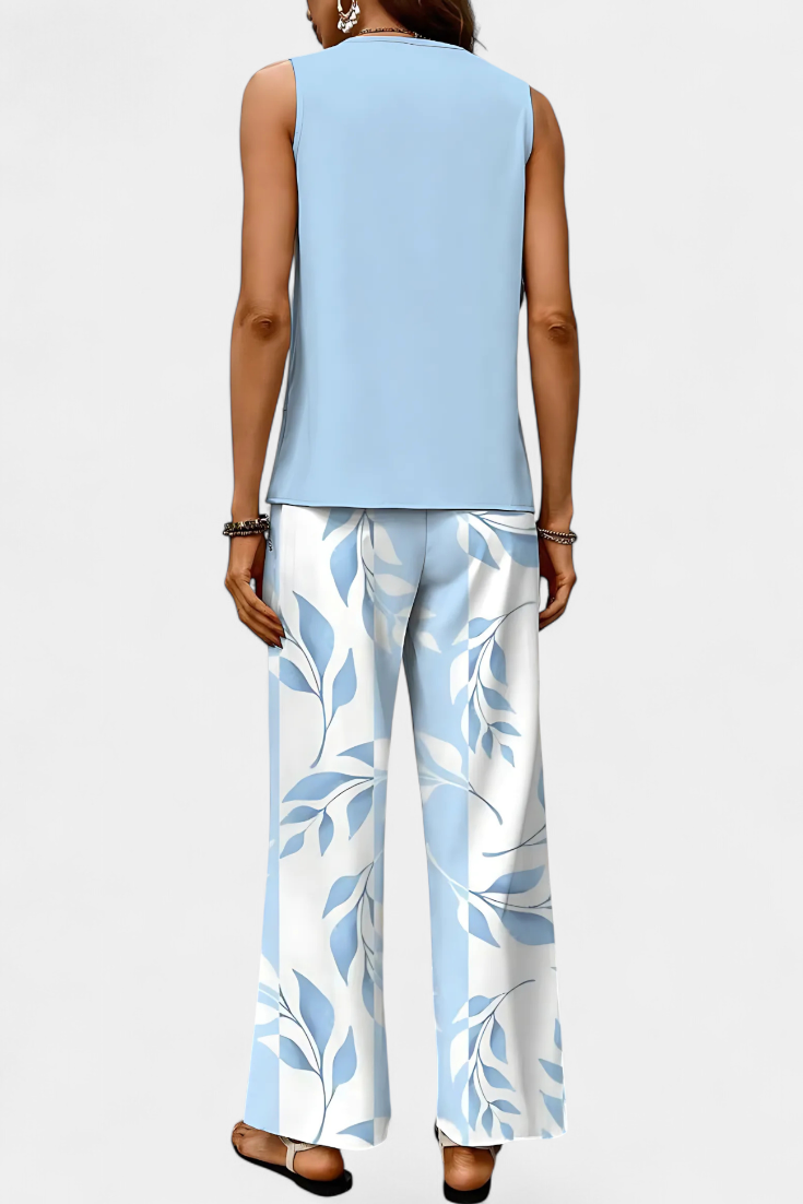 Martina Boho Elegantiškas Komplektas Be Rankovių su Tiesiomis Kelnėmis su Raštu