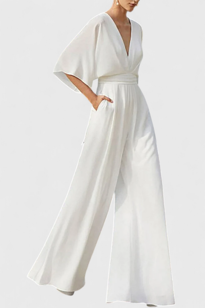 Isaura Mono Garš Elegantiškas su Platėjančiomis Kelnėmis ir V-formos Iškirpte