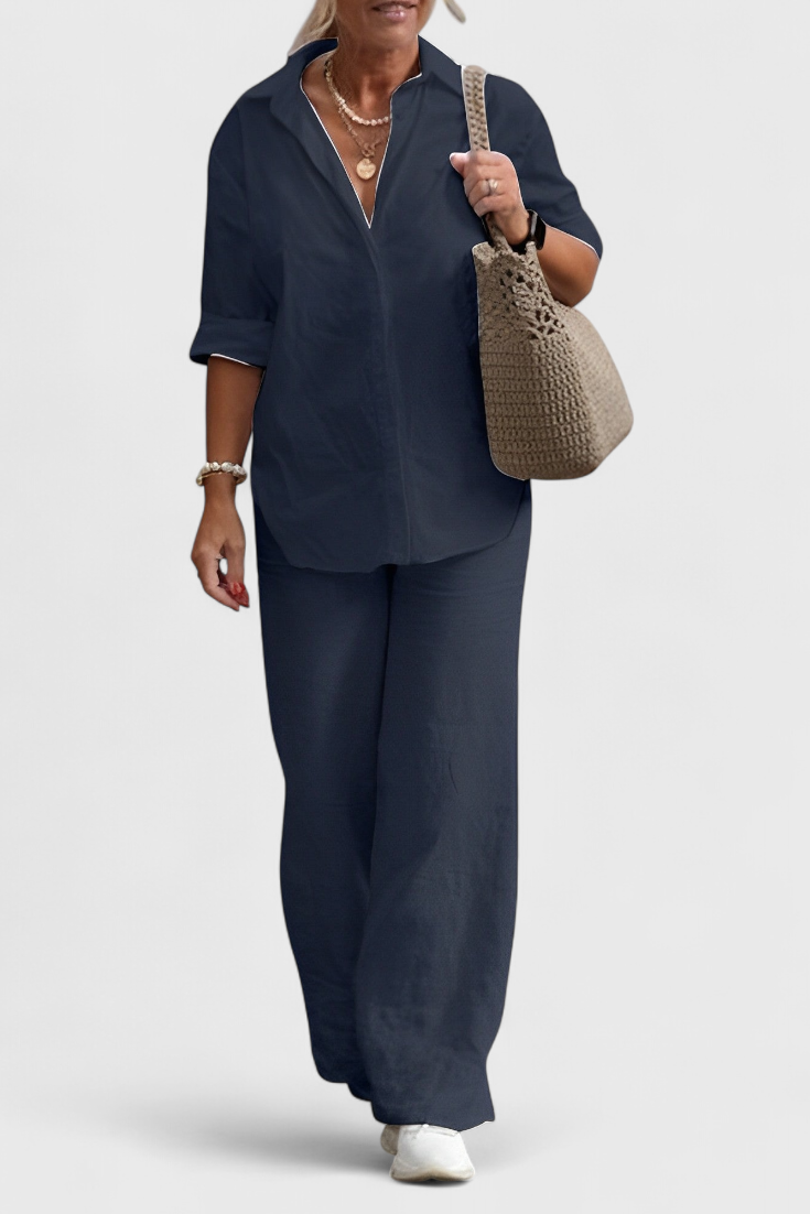 Skye Dviejų Dalių Komplektai iš Lino ir Medvilnės su Laisvu Siluetu