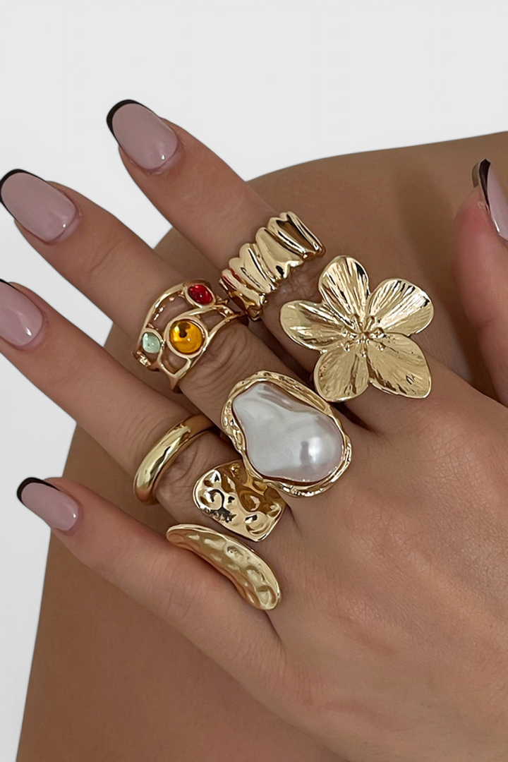 Atviras Žiedas Gėlių Forma su Perlų Skysčiu