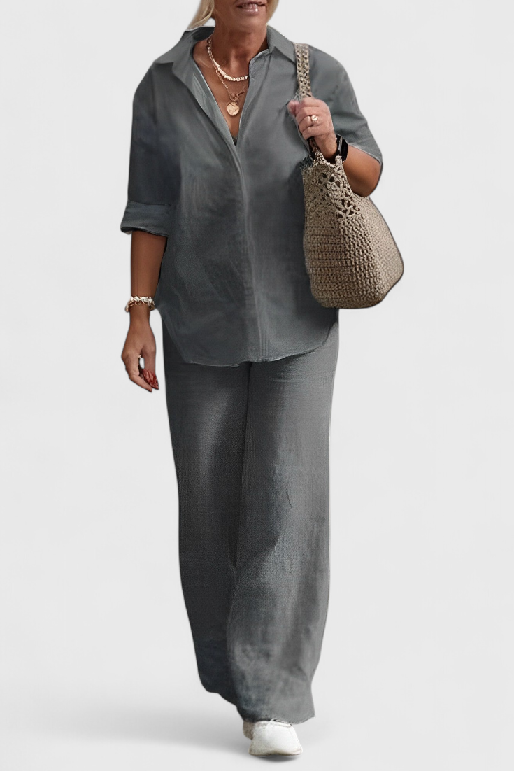 Skye Dviejų Dalių Komplektai iš Lino ir Medvilnės su Laisvu Siluetu