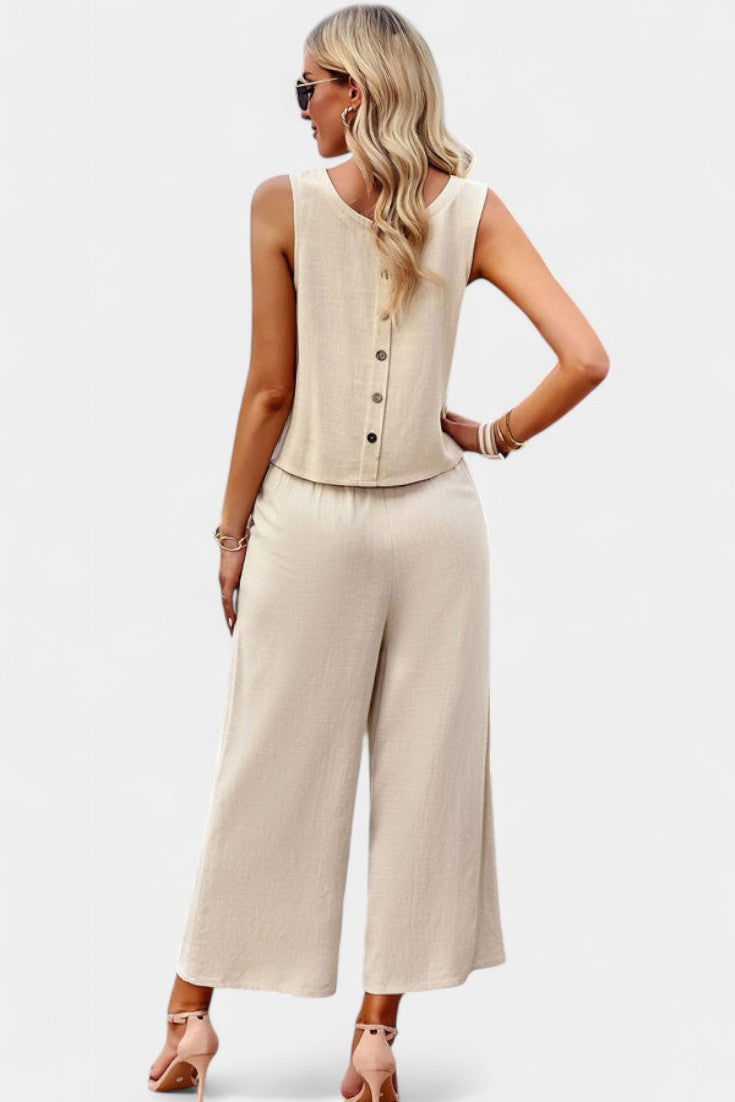 Lavinia Boho komplektas iš lino ir medvilnės topu ir šortais