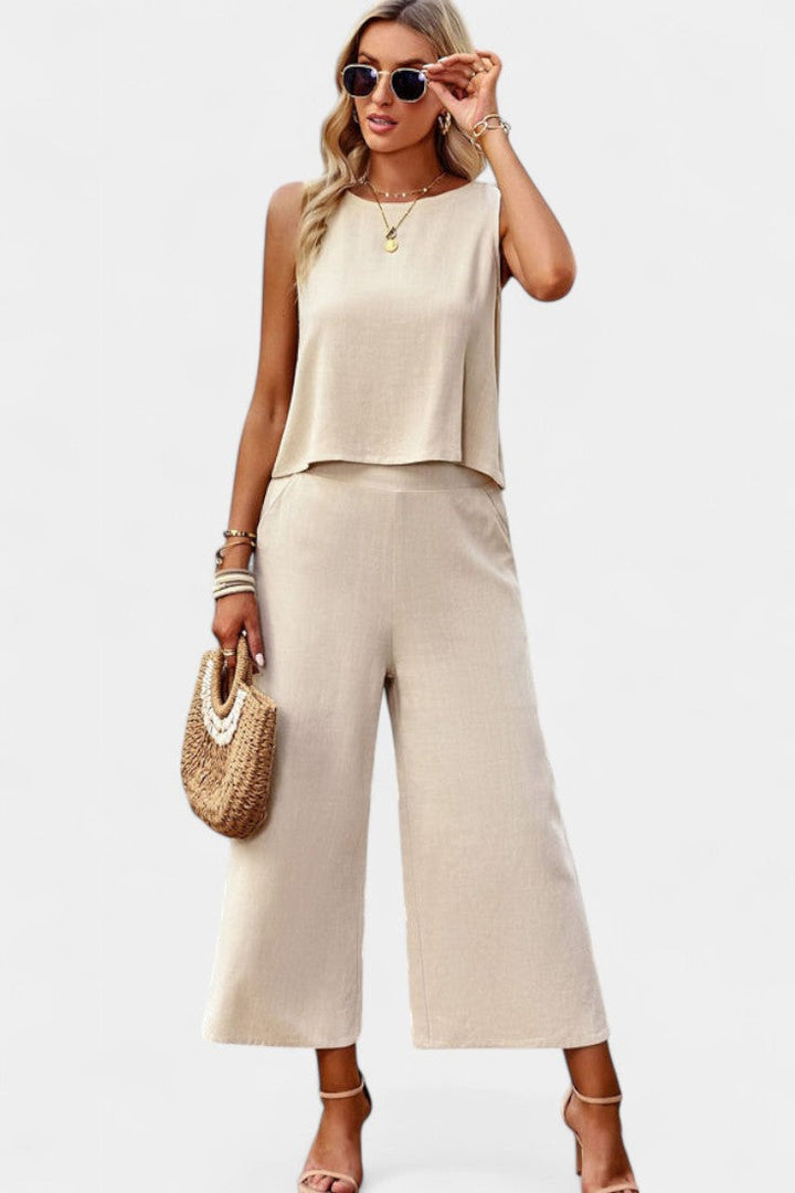 Lavinia Boho komplektas iš lino ir medvilnės topu ir šortais