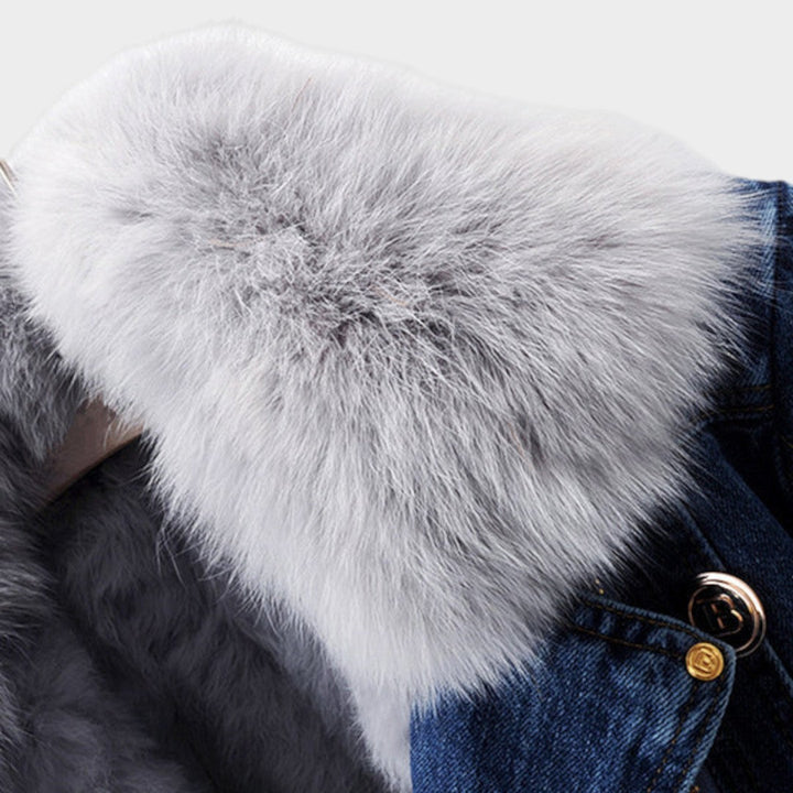 Alessia™ | Moteriška Džinsinė Striukė su Vilnoniu Apykakle