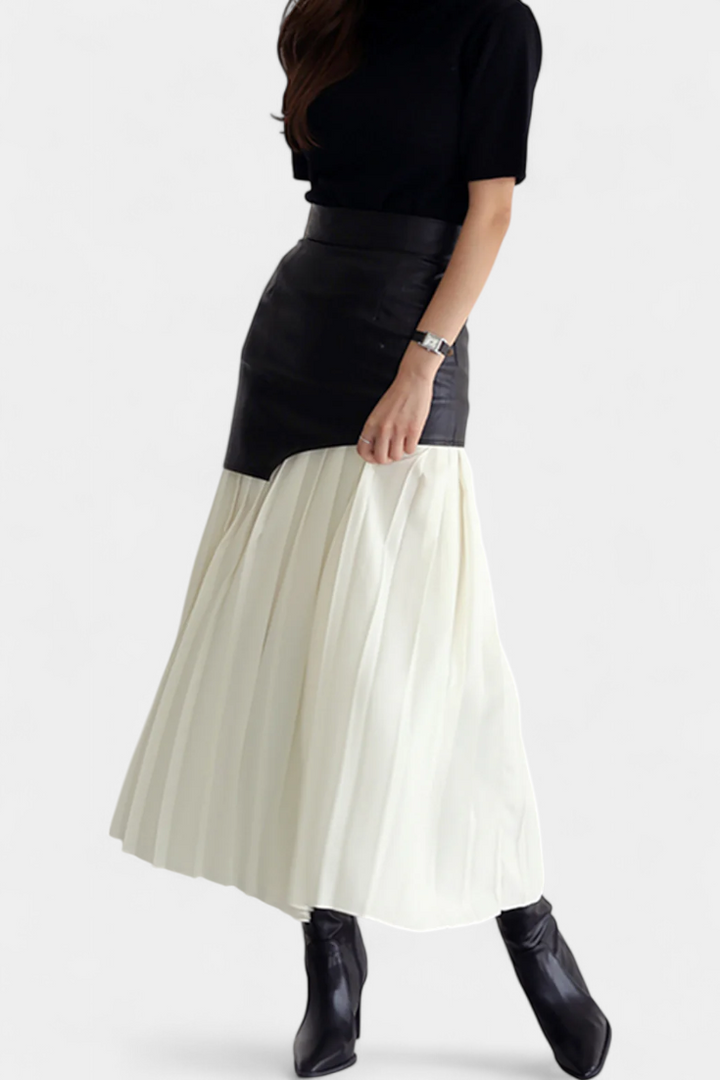 Noelle Falda Maxi Asimetrinė iš Šifono ir Sintetinės Odos