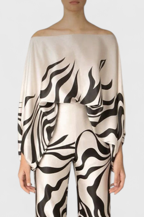 Sybella Dviejų Dalių Komplektas su Atvirais Pečiais ir Plačiomis Kelnėmis