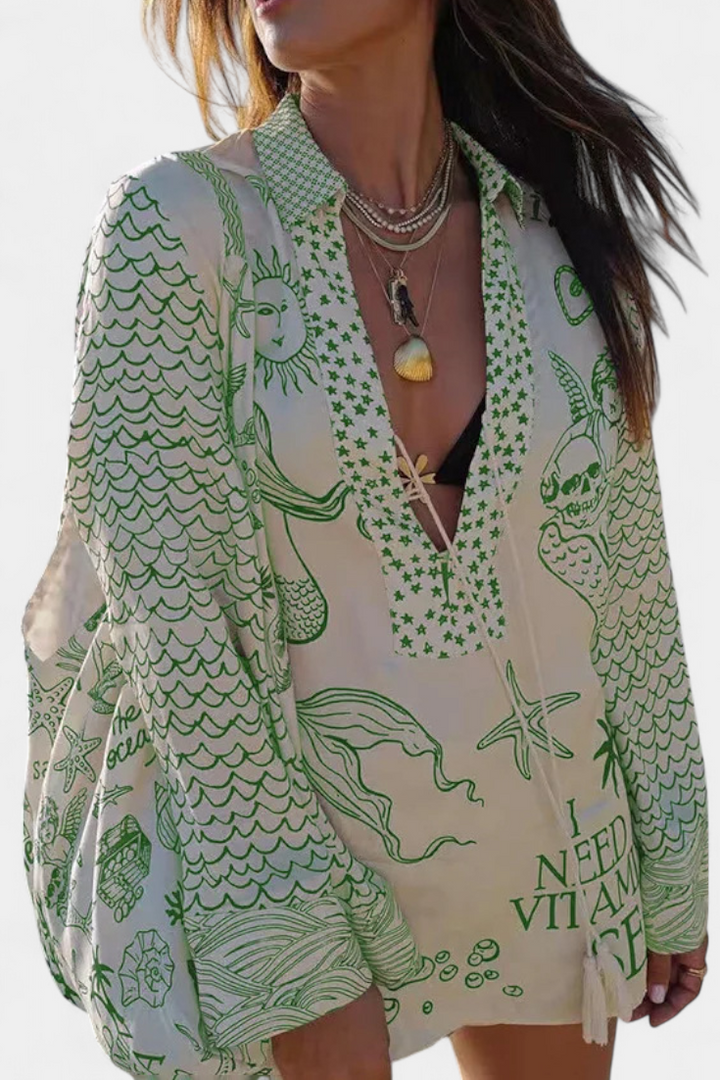 Amalia Boho Stiliaus Marškiniai su Elastingais Šortais