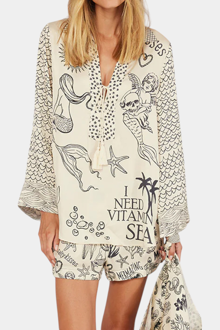 Amalia Boho Stiliaus Marškiniai su Elastingais Šortais