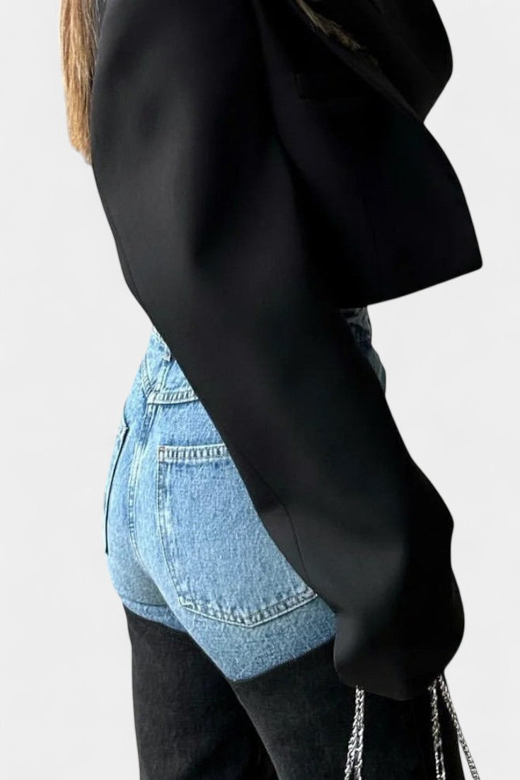 Mijie aukšto liemens džinsai su patchwork ir tiesiomis kojomis