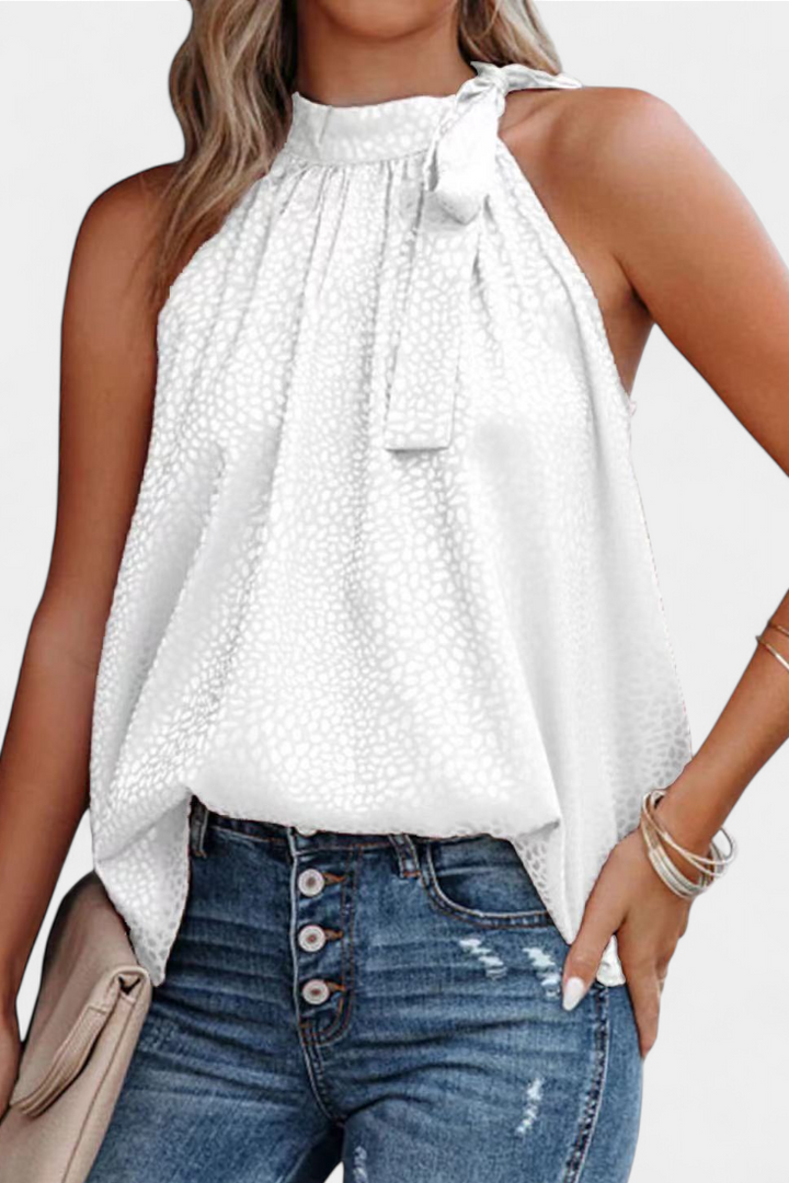 Adela | Leopardų raštuotas be rankovių su aukšta apykakle ir kaspinu