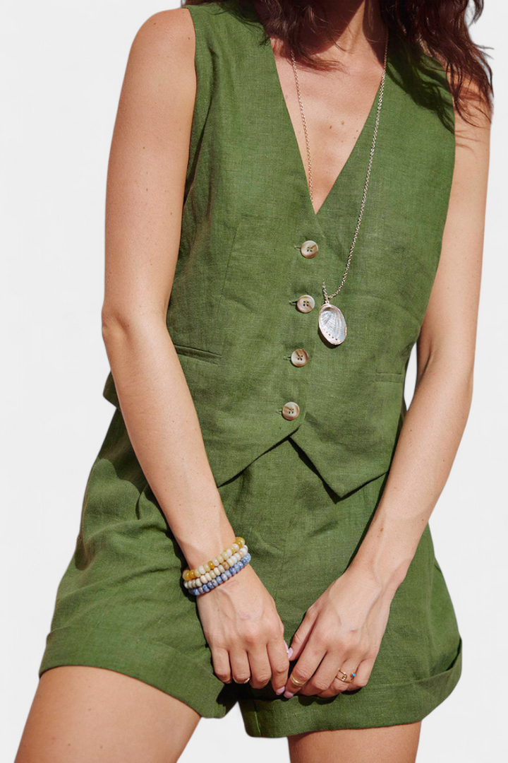 Conjunto Jennifer com Casaco e Calções em Linho e Algodão