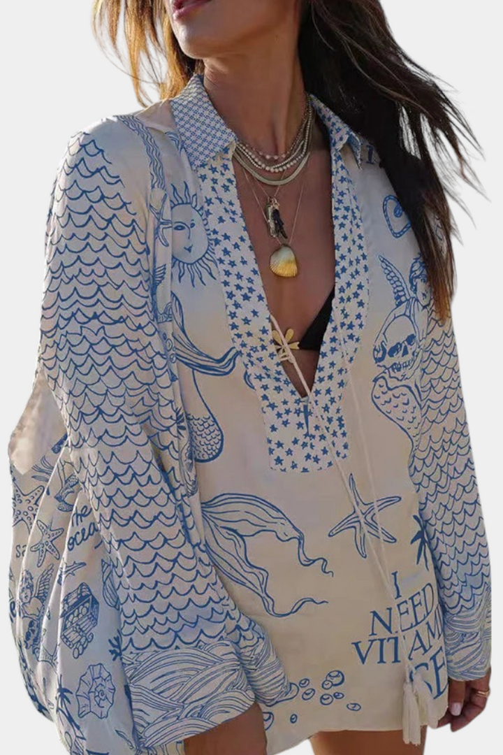 Amalia Boho Stiliaus Marškiniai su Elastingais Šortais