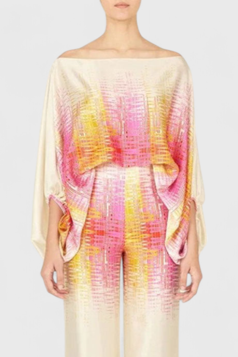 Sybella Dviejų Dalių Komplektas su Atvirais Peties ir Plačiomis Kelnėmis