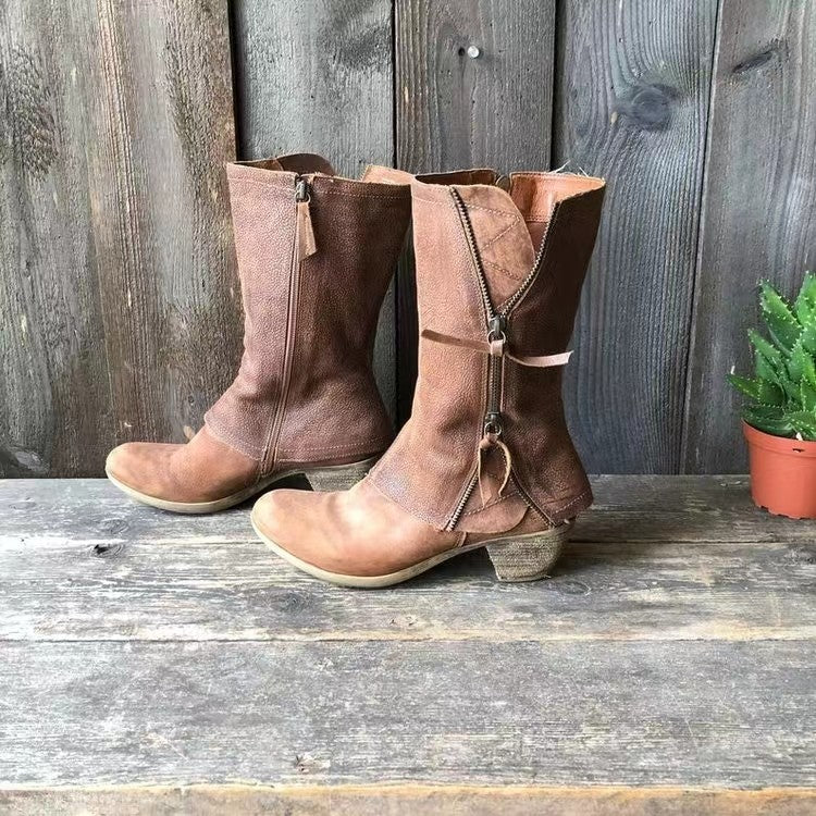 Natalia™ | Botas altas femininas castanhas com fecho