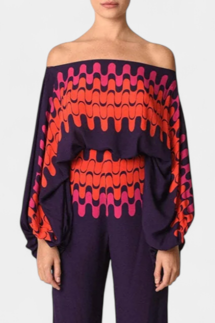 Sybella Dviejų Dalių Komplektas su Atvirais Pečiais ir Plataus Pjaustymo Kelnėmis