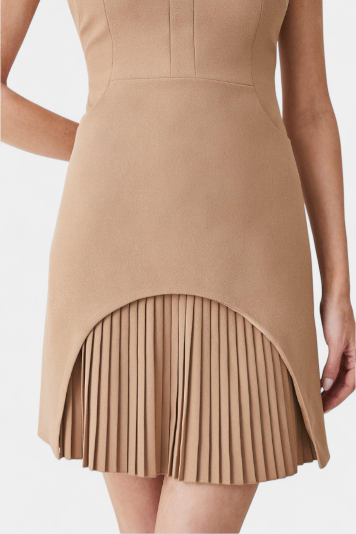 Karen Mini Suknelė su Aukštu Apykakle ir Plisuota Detale