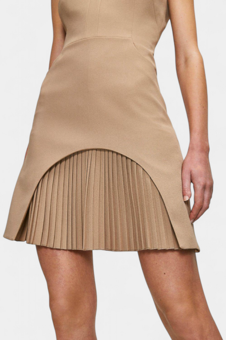 Karen Mini Suknelė su Aukštu Apykakle ir Plisuota Detale