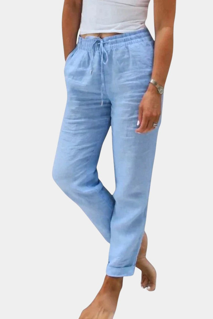 Violetinės Lino Mišinys Kelnės Su Laisvu Kirpimu