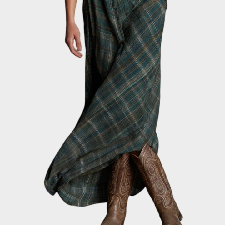 Calipso™ | Ilga žalia kvadratų marškinėlių suknelė