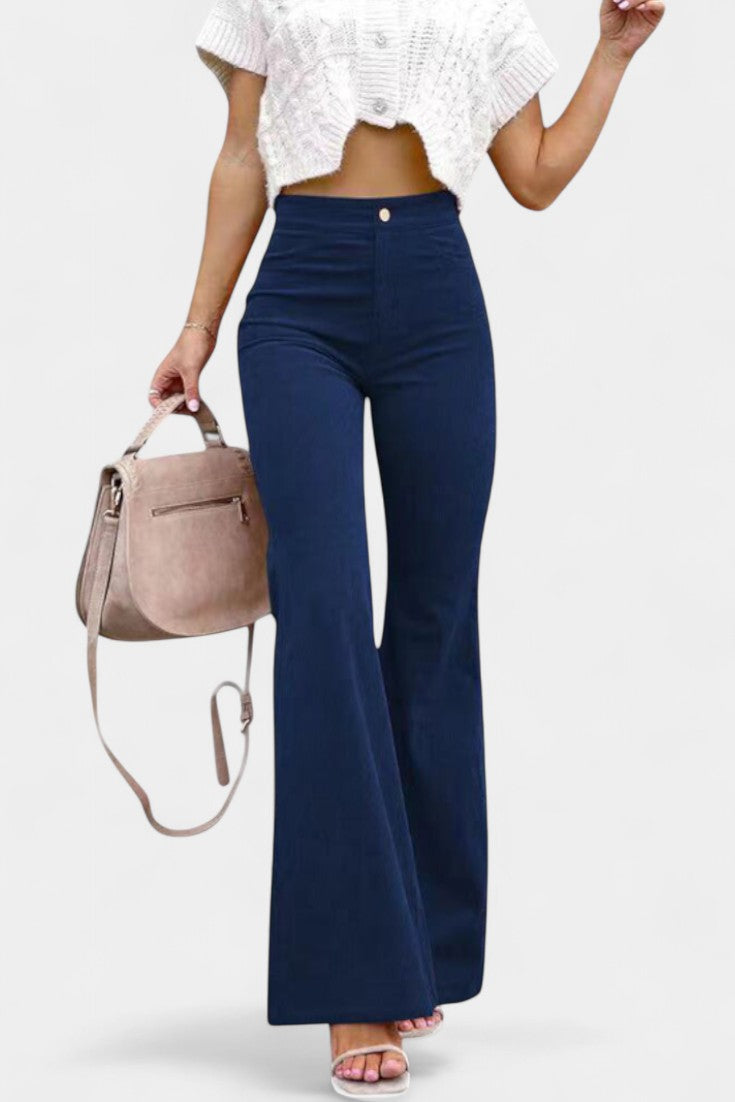 Kiara Aukštos Juostos Plates Kojos Aksominės Kelnės