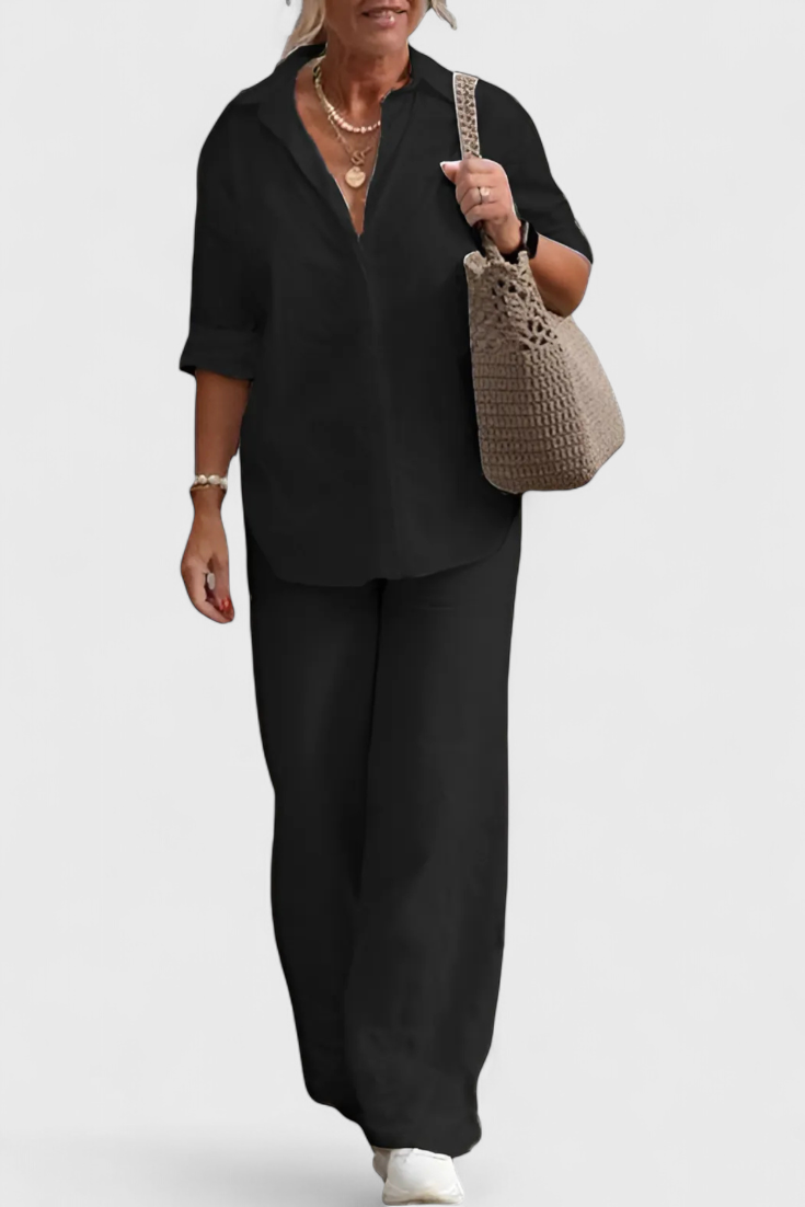 Skye Dviejų Dalių Komplektai iš Lino ir Medvilnės su Laisvu Siluetu