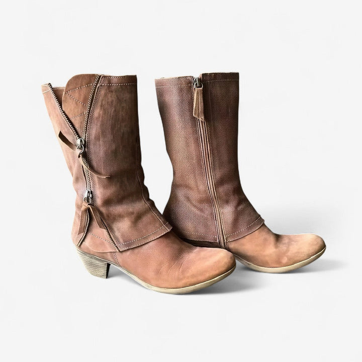 Natalia™ | Botas altas femininas castanhas com fecho