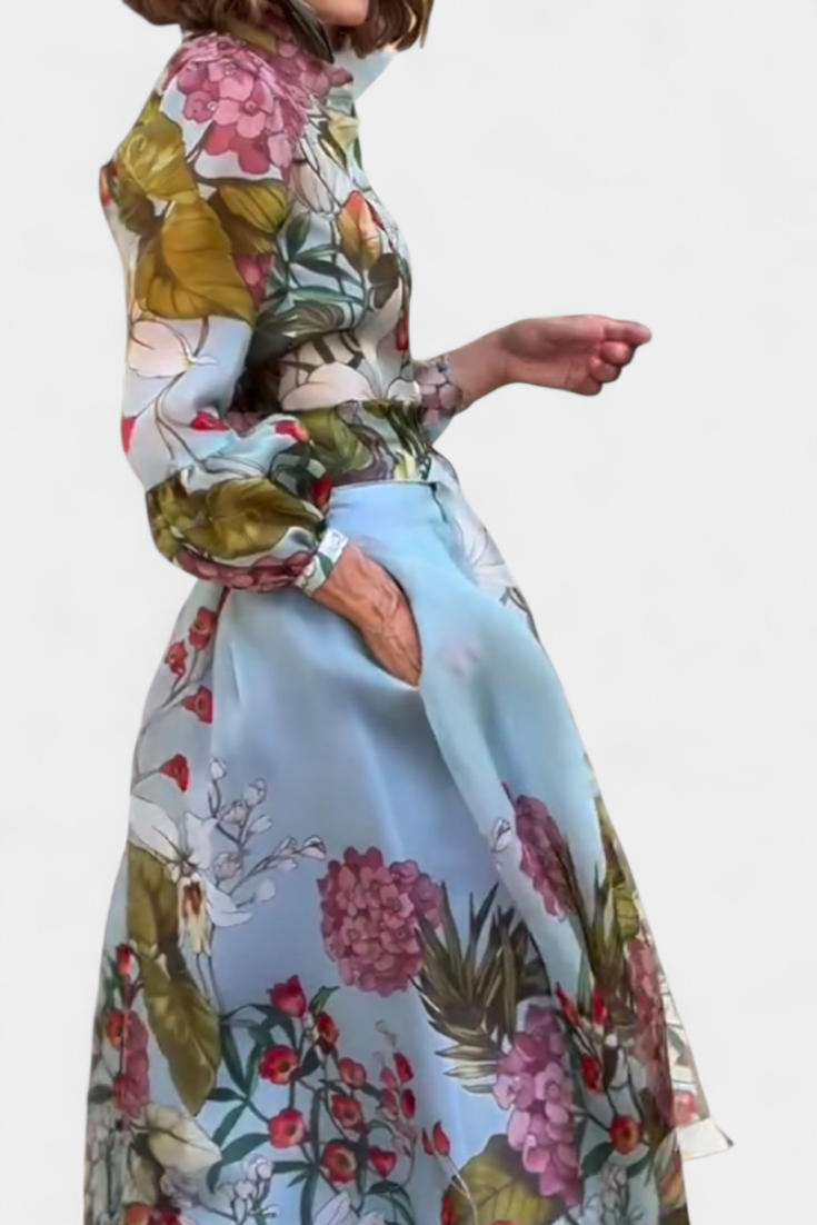 Conjunto Elegante Sanne com Camisas de Padrão Floral e Calças Fluídas