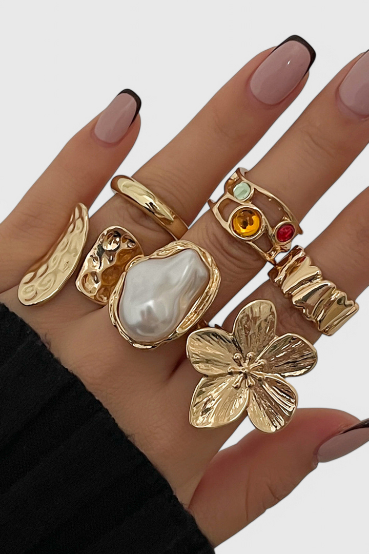 Atviras Žiedas Gėlių Forma su Perlų Skysčiu