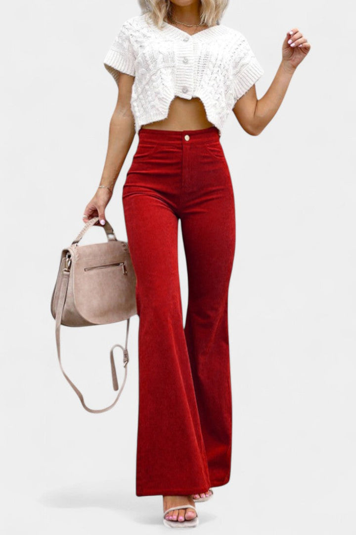 Kiara Aukštos Juostos Plates Kojos Aksominės Kelnės