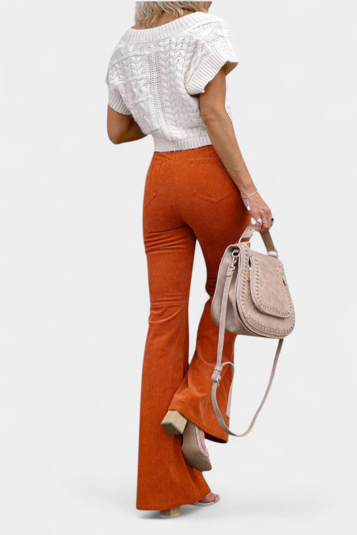 Kiara Aukštos Juostos Plates Kojos Aksominės Kelnės