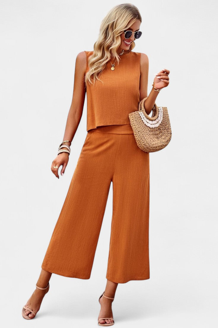 Lavinia Boho komplektas iš lino ir medvilnės topu ir šortais