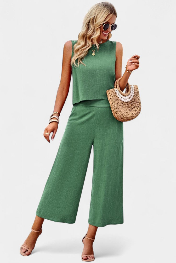 Lavinia Boho komplektas iš lino ir medvilnės topu ir šortais