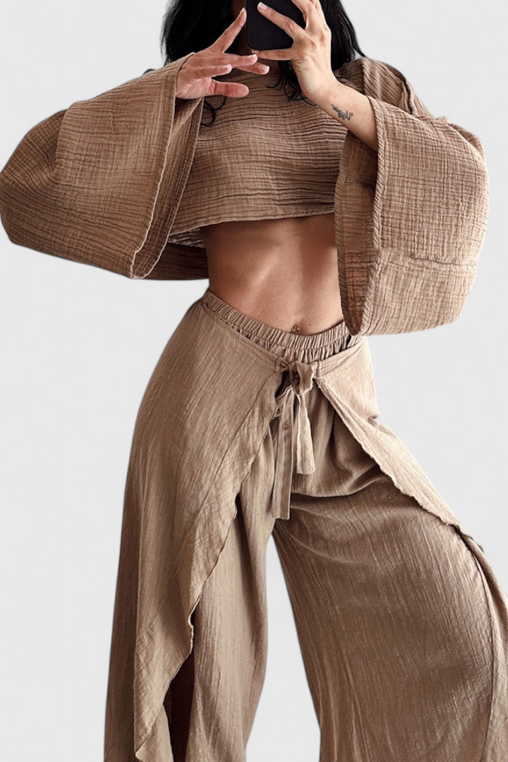 Conjunto de Kimono e Calças Cruzadas Elsie