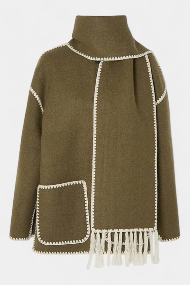 Pauline | Casaco de Lã com Xale Franjado Embutido