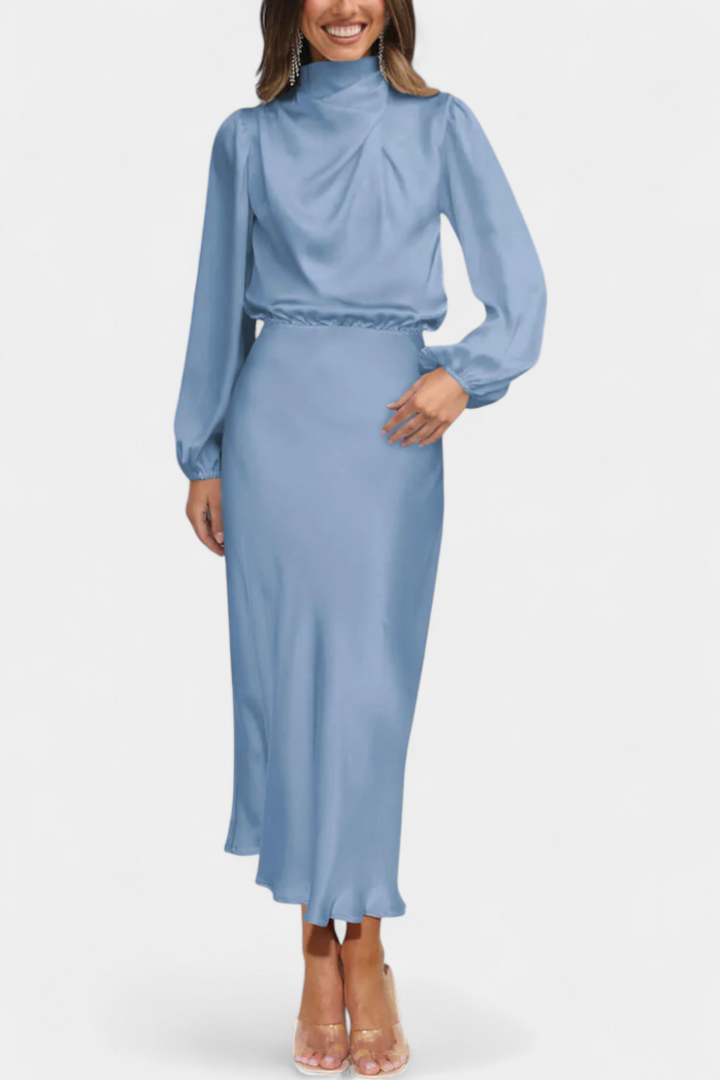 Cecila Maxi Suknelė su Aukštu Apykakle ir Gėlių Detalėmis