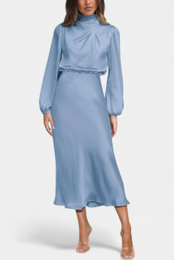 Cecila Maxi Suknelė su Aukštu Apykakle ir Gėlių Detalėmis