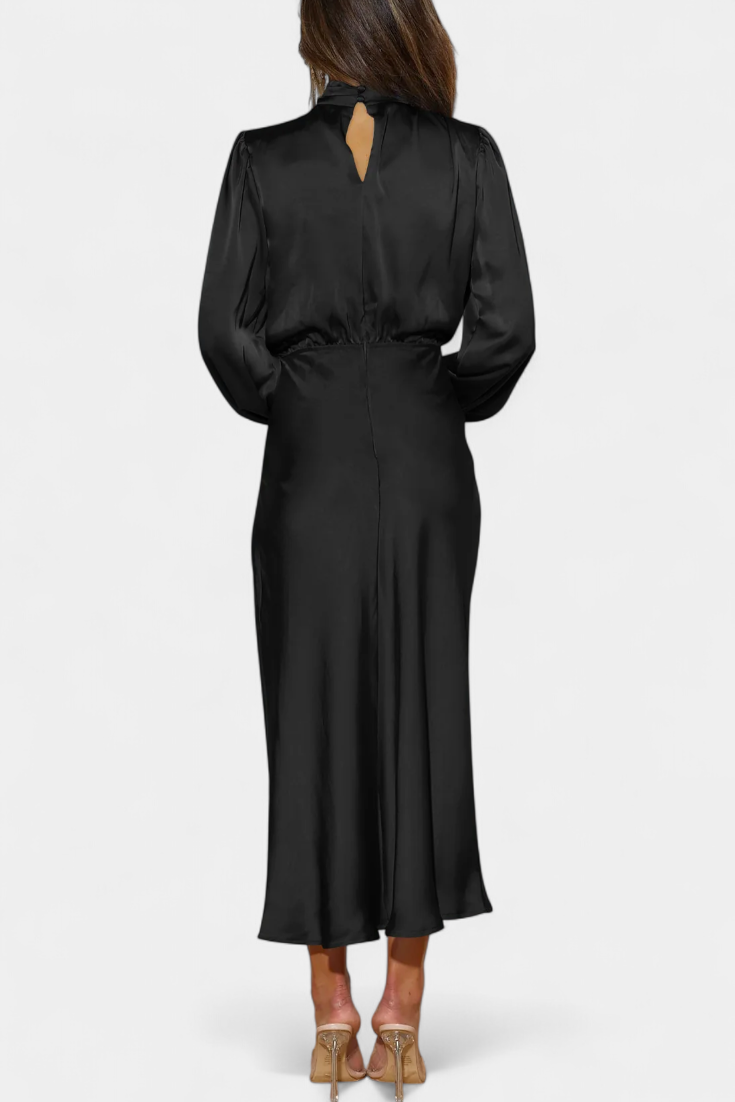 Cecila Maxi Suknelė su Aukštu Apykakle ir Gėlių Detalėmis