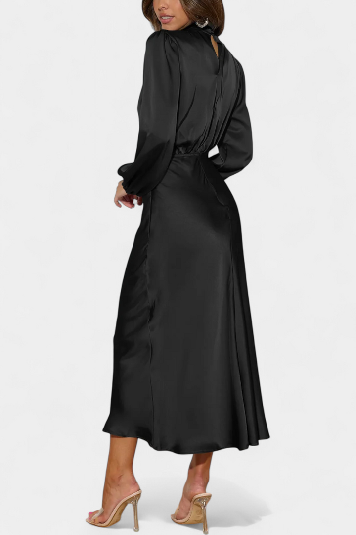 Cecila Maxi Suknelė su Aukštu Apykakle ir Gėlių Detalėmis