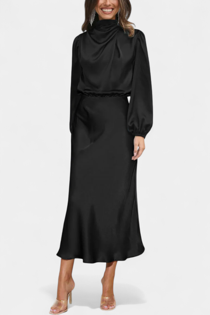 Cecila Maxi Suknelė su Aukštu Apykakle ir Gėlių Detalėmis