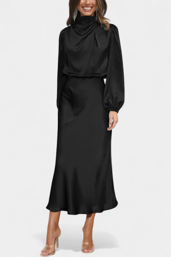 Cecila Maxi Suknelė su Aukštu Apykakle ir Gėlių Detalėmis